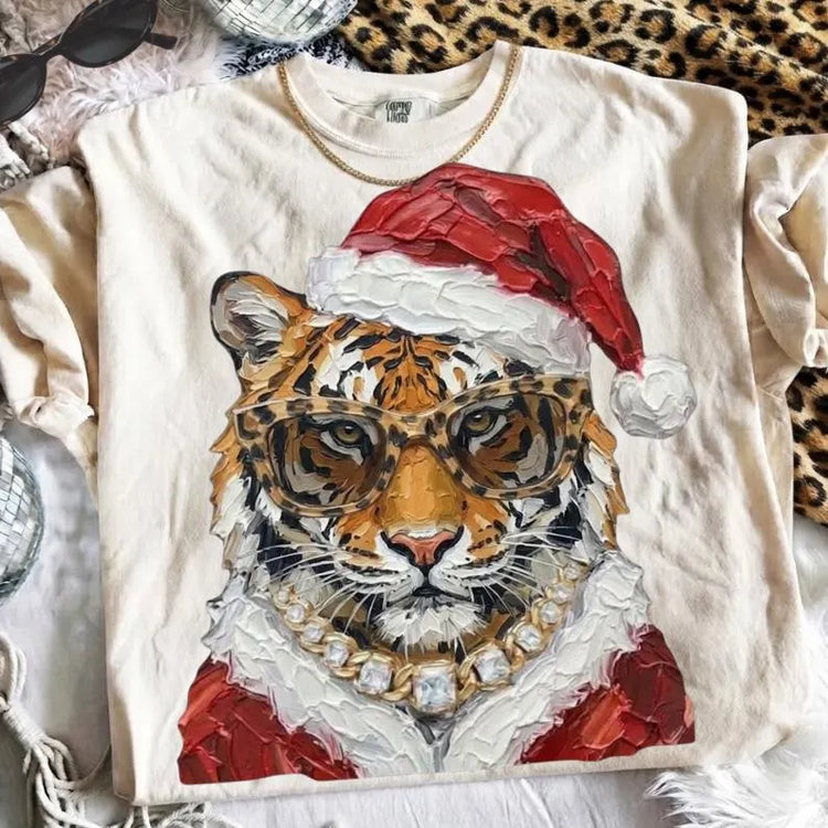 Glam Christmas Tiger DTF Transfer