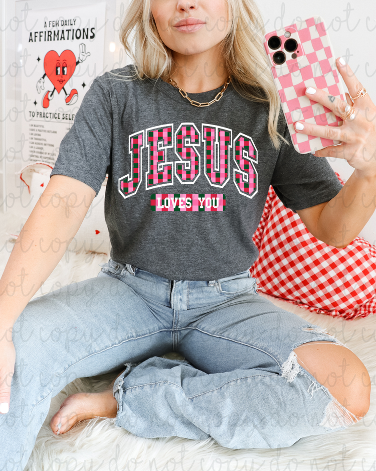 Jesus Loves You Valentine Plaid DTF Transfer
