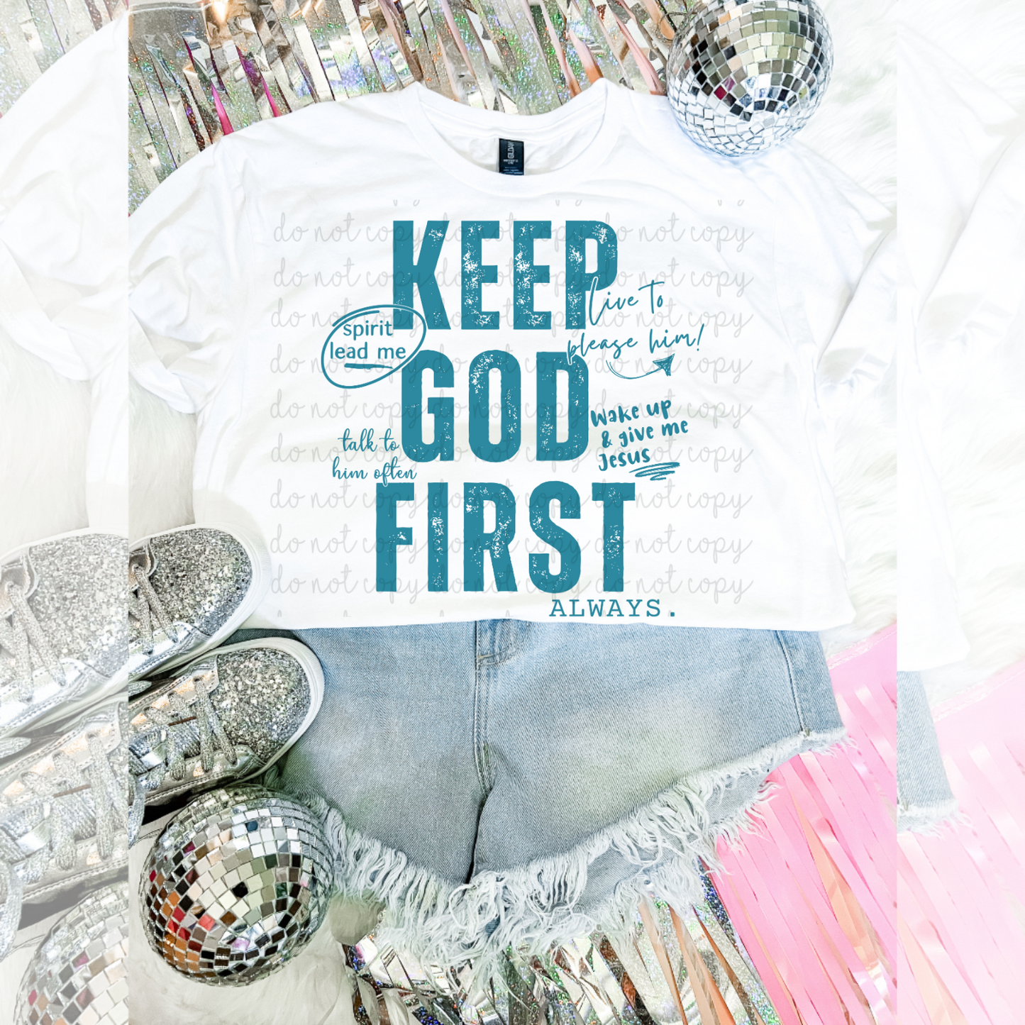 Keep God First Blue DTF Transfer