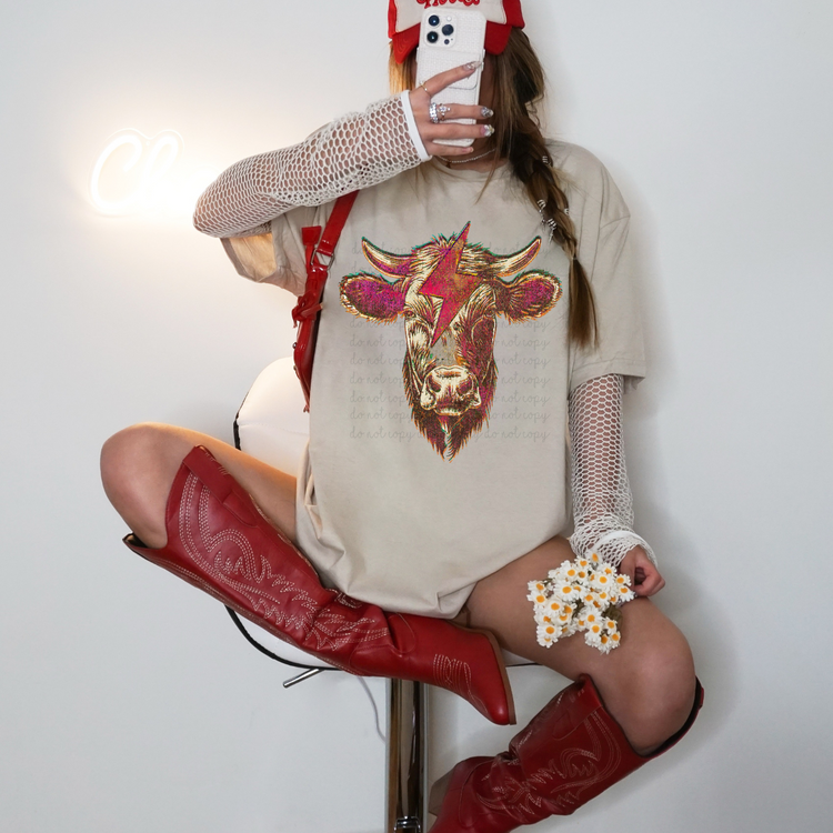 Lightning Bolt Cow DTF Transfer