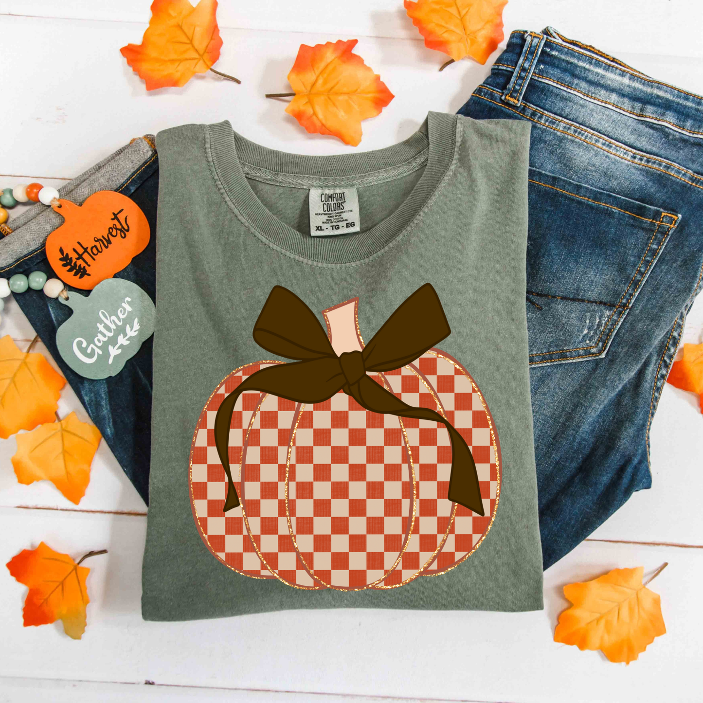 Orange Plaid Pumpkin DTF Transfer