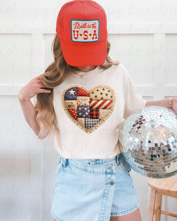 Faux Patchwork Patriotic Heart DTF Transfer