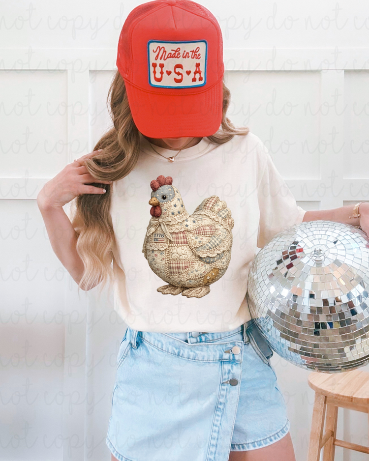 Faux Patchwork Quilted Hen DTF Transfer