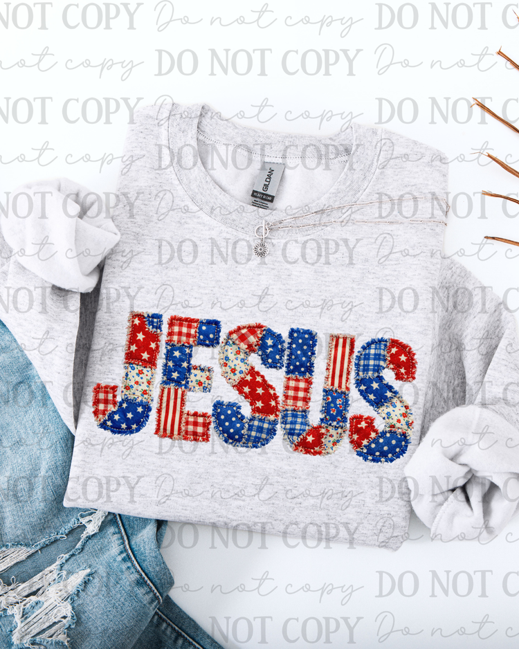 Faux Fabric Patriotic Jesus DTF Transfer