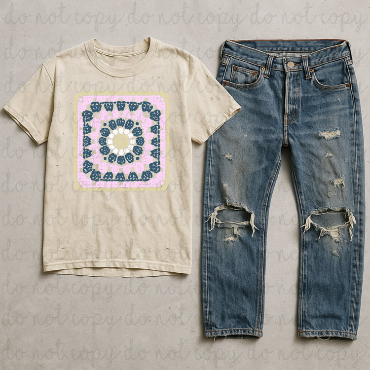 Pink And Blue Granny Square DTF Transfer