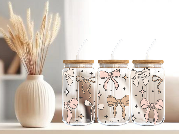 Pink Coquette Bows UV DTF 16oz. Libby Glass DTF Wrap