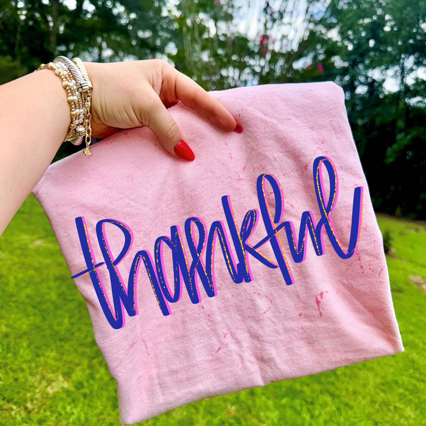 Pink Purple Gold Thankful DTF Transfer