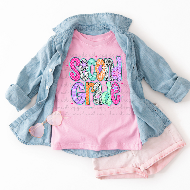 Second Grade Retro Pink Stars DTF Transfers