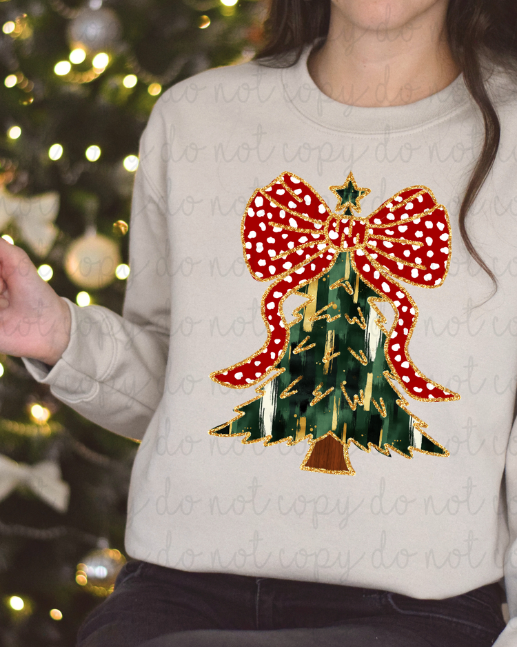 Spotted Coquette Bow Christmas Tree DTF Transfer