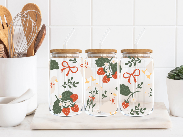 Strawberry Coquette UV DTF 16oz. Libby Glass DTF Wrap