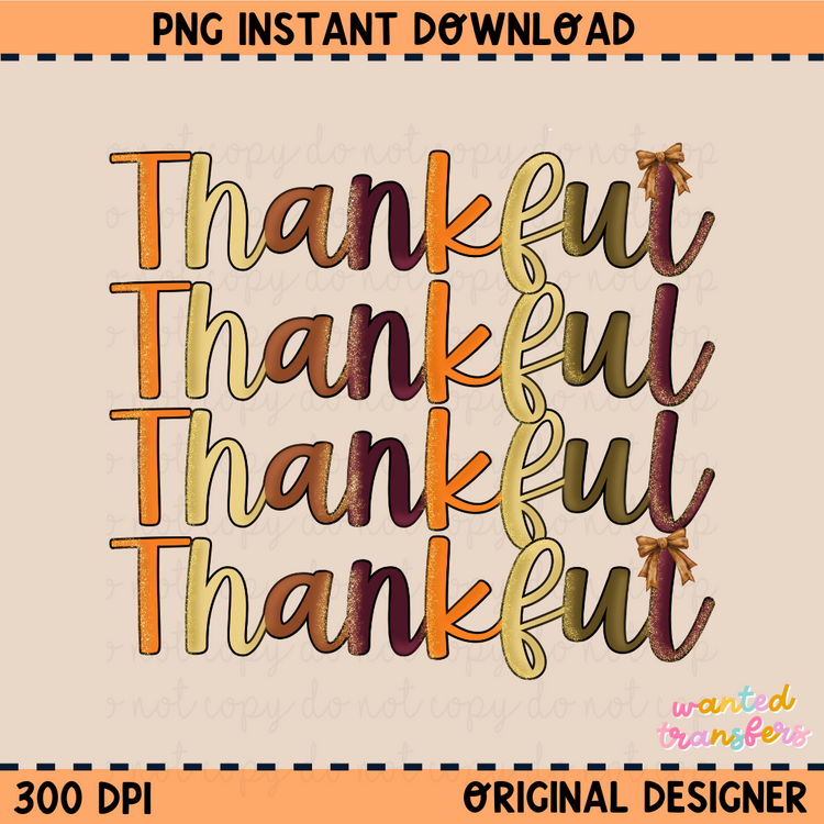 Thankful Glitter Thanksgiving PNG Digital Download
