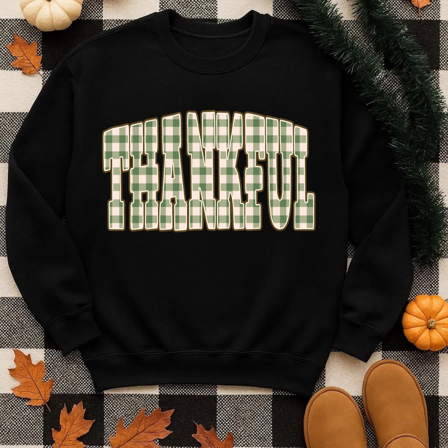 Thankful Green Gingham DTF Transfer