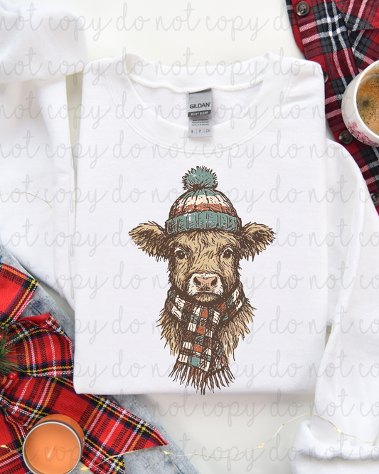 Winter Highland Cow DTF Transfer