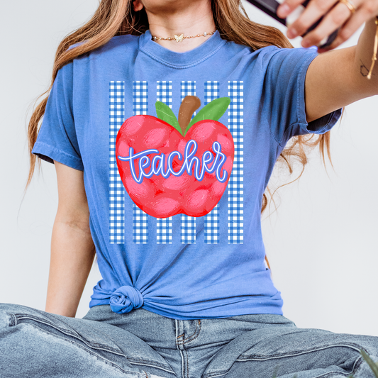 Teacher Striped Apple DTF Transfer