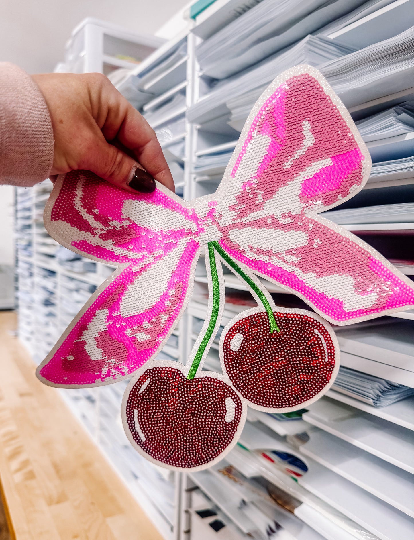 Cherry Coquette Sequin Valentines Chenille Patch