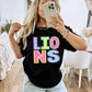 Neon Faux Sequin Lions School Spirit DTF Transfer