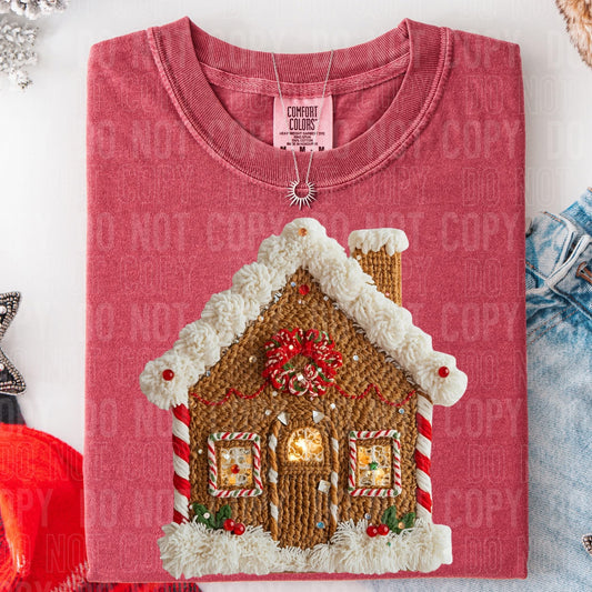 Faux Yarn Gingerbread House DTF Transfer