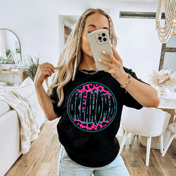 Neon Oklahoma Leopard Circle DTF Transfer