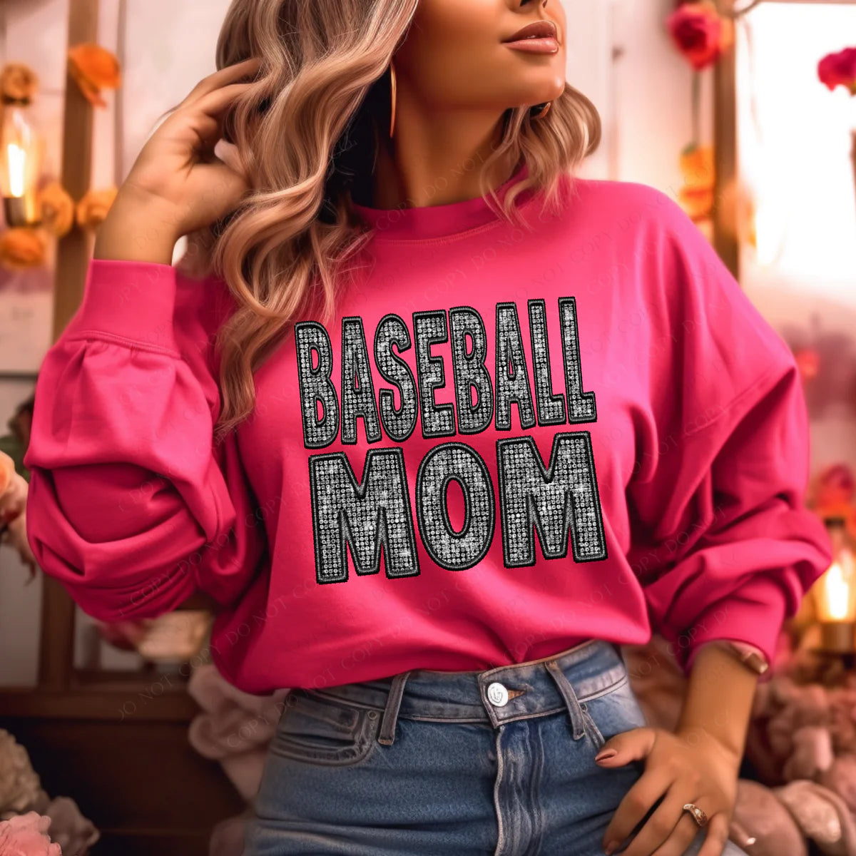 Diamond Faux Sequin Baseball Mom DTF Transfer