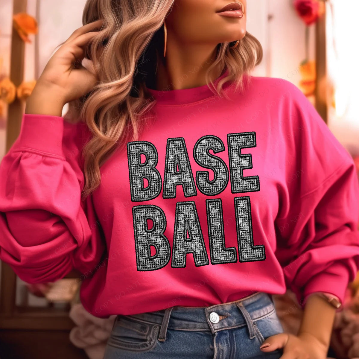 Diamond Faux Sequin Baseball DTF Transfer