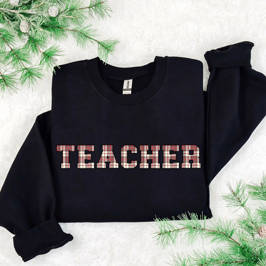 Christmas Plaid Teacher DTF Transfer
