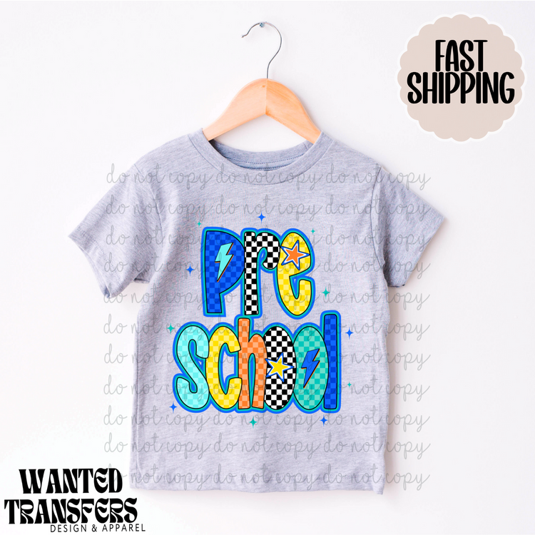 Preschool Retro Blue Stars DTF Transfers