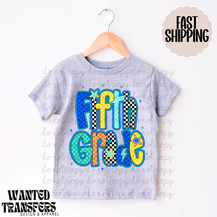 Fifth Grade Retro Blue Stars DTF Transfers