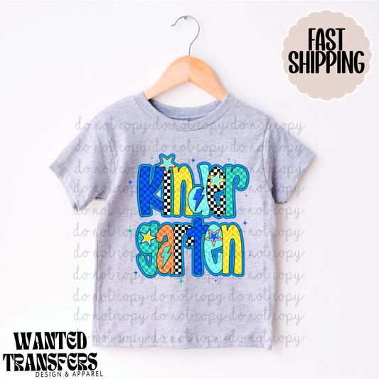 Kindergarten Retro Blue Stars DTF Transfers