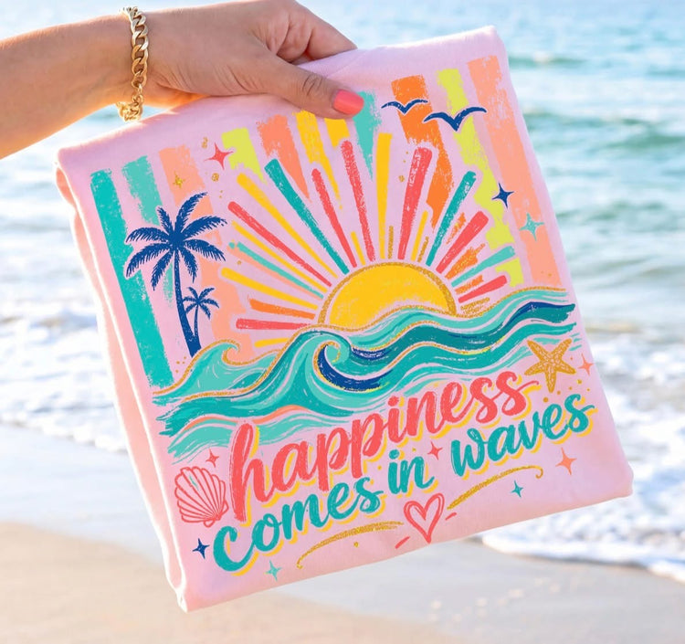 Happiness Comes in Waves Trendy Summer DTF Transfers