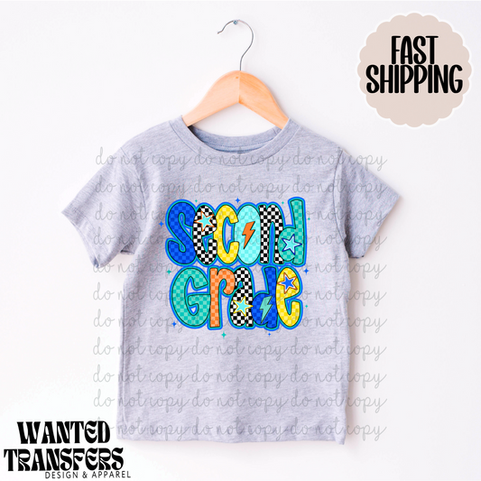 Second Grade Retro Blue Stars DTF Transfers
