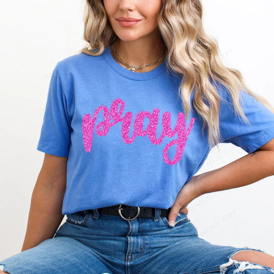 Faux Tinsel Pink Pray Faith DTF Transfer