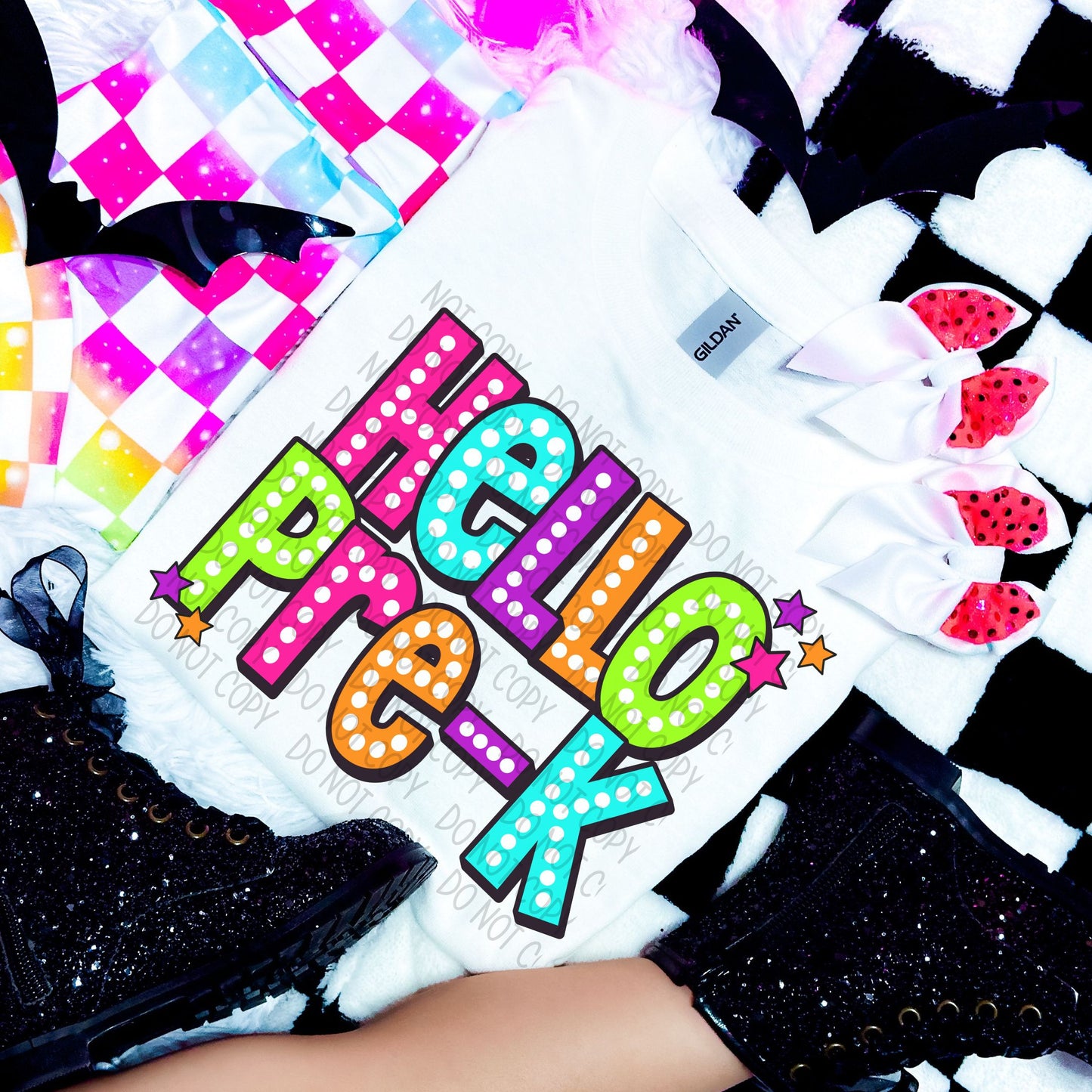 Hello Pre-K Neon Dots Back to School DTF Transfer