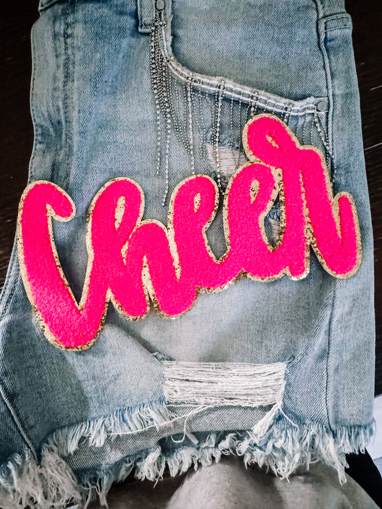 Cheer Pink & Gold Glitter Chenille Patch