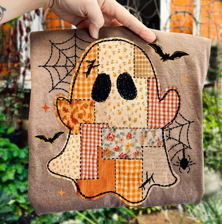 Patchwork Halloween Ghost Doodle DTF Transfer