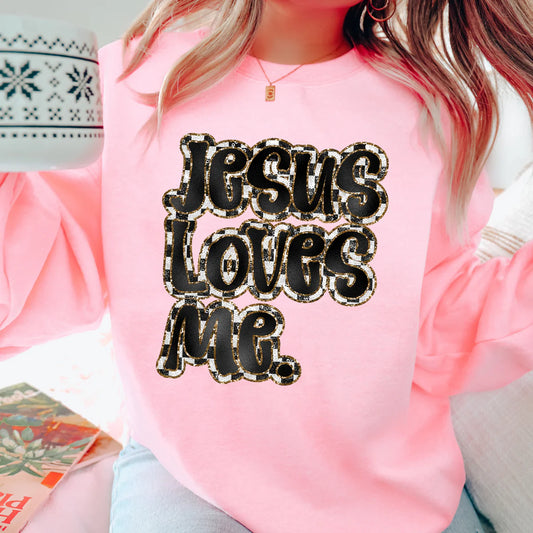 Jesus Loves Me Glitter Checkerboard Faith DTF Transfer