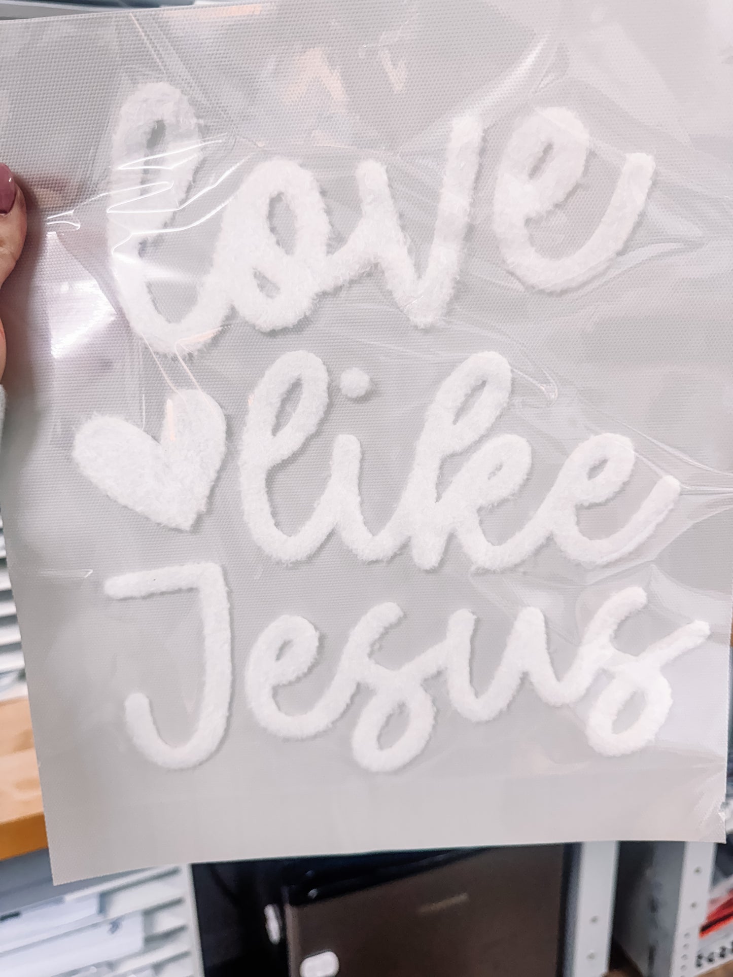 Jesus Loves Me White Fuzzy Patch (Adult Size)