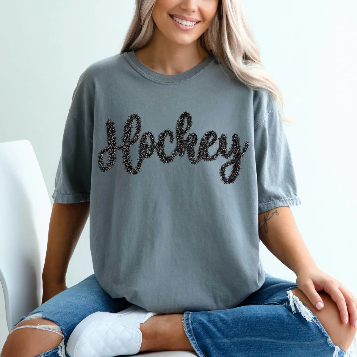 Hockey Black Faux Tinsel DTF Transfer