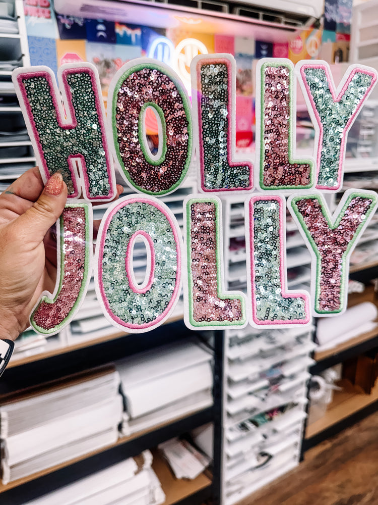 Holly Jolly Pastel Christmas Sequin Patch (Adult Size)
