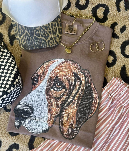 Faux Rhinestone Bassett Hound DTF Transfer