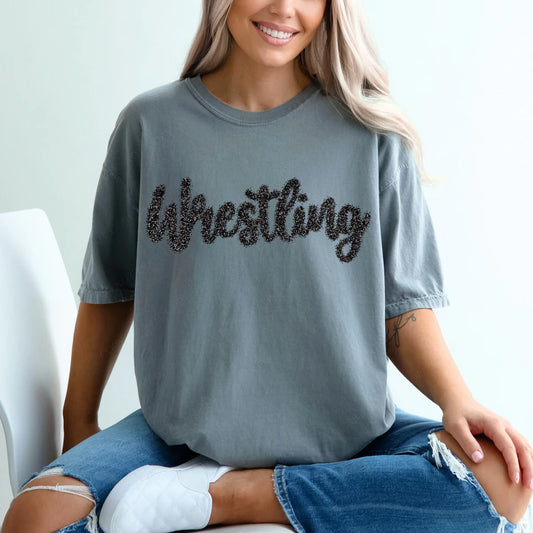 Wrestling Black Faux Tinsel DTF Transfer