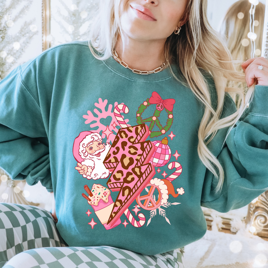 Pink Retro Christmas Lightning Bolt DTF Transfer