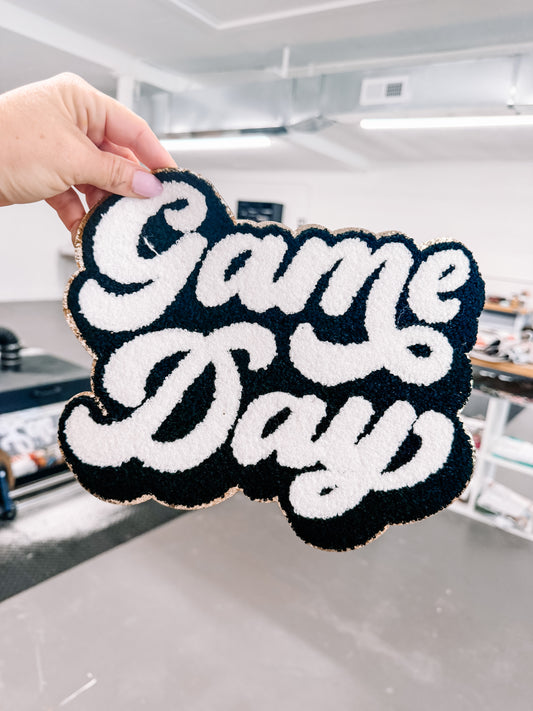 White & Black Game Day Chenille Patch