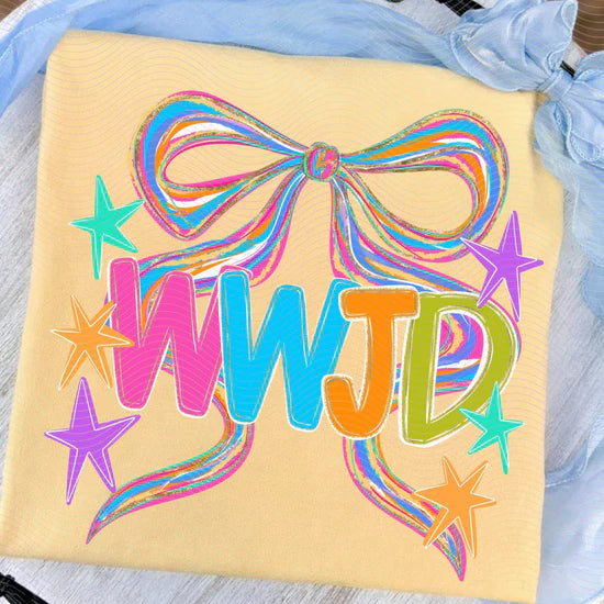 Rainbow Coquette WWJD DTF Transfer