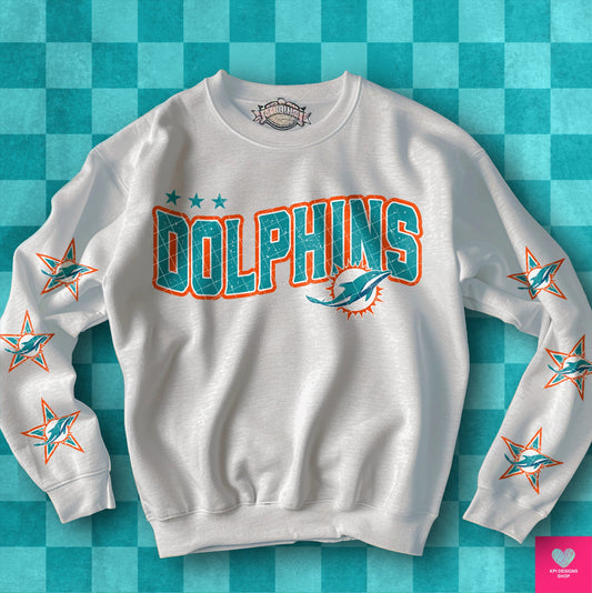 Dolphins Distressed DTF Transfer (BOTH SLEEVE + FRONT)