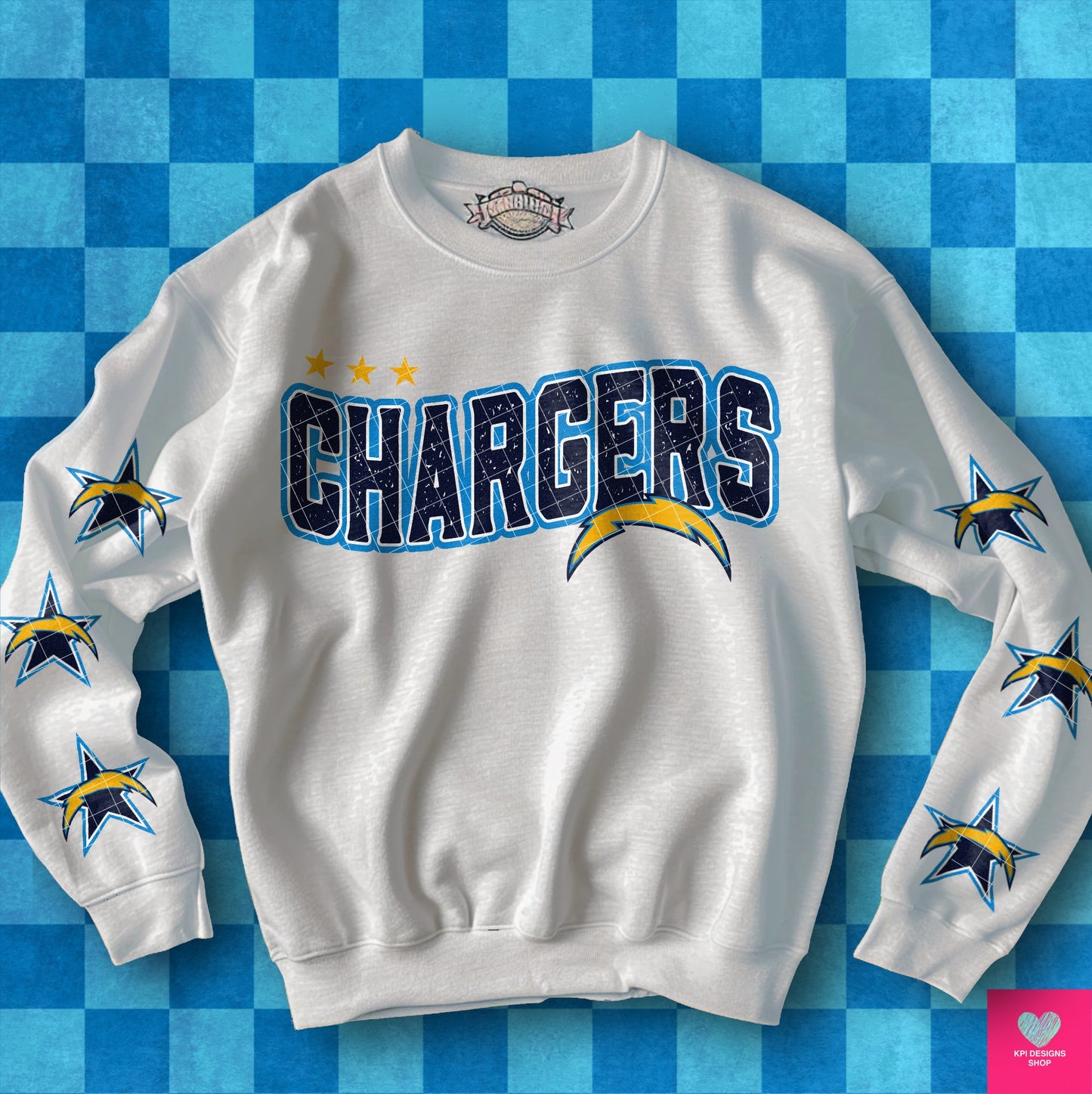 Chargers Distressed DTF Transfer (BOTH SLEEVE + FRONT)