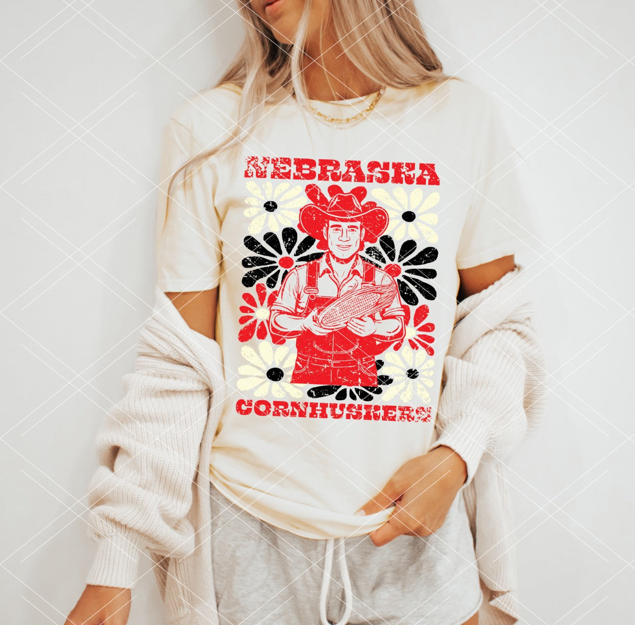 Nebraska Groovy Floral DTF Transfer