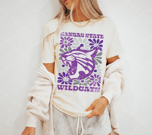 Kansas State Groovy Floral DTF Transfer