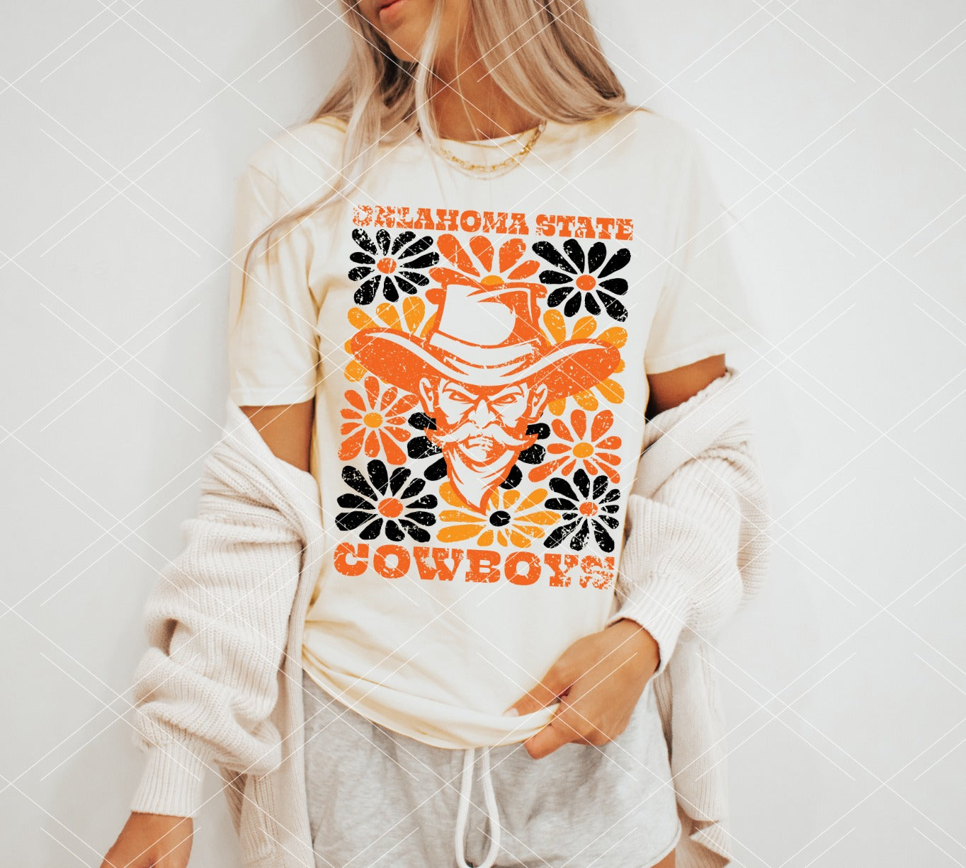 Oklahoma State Groovy Floral DTF Transfer