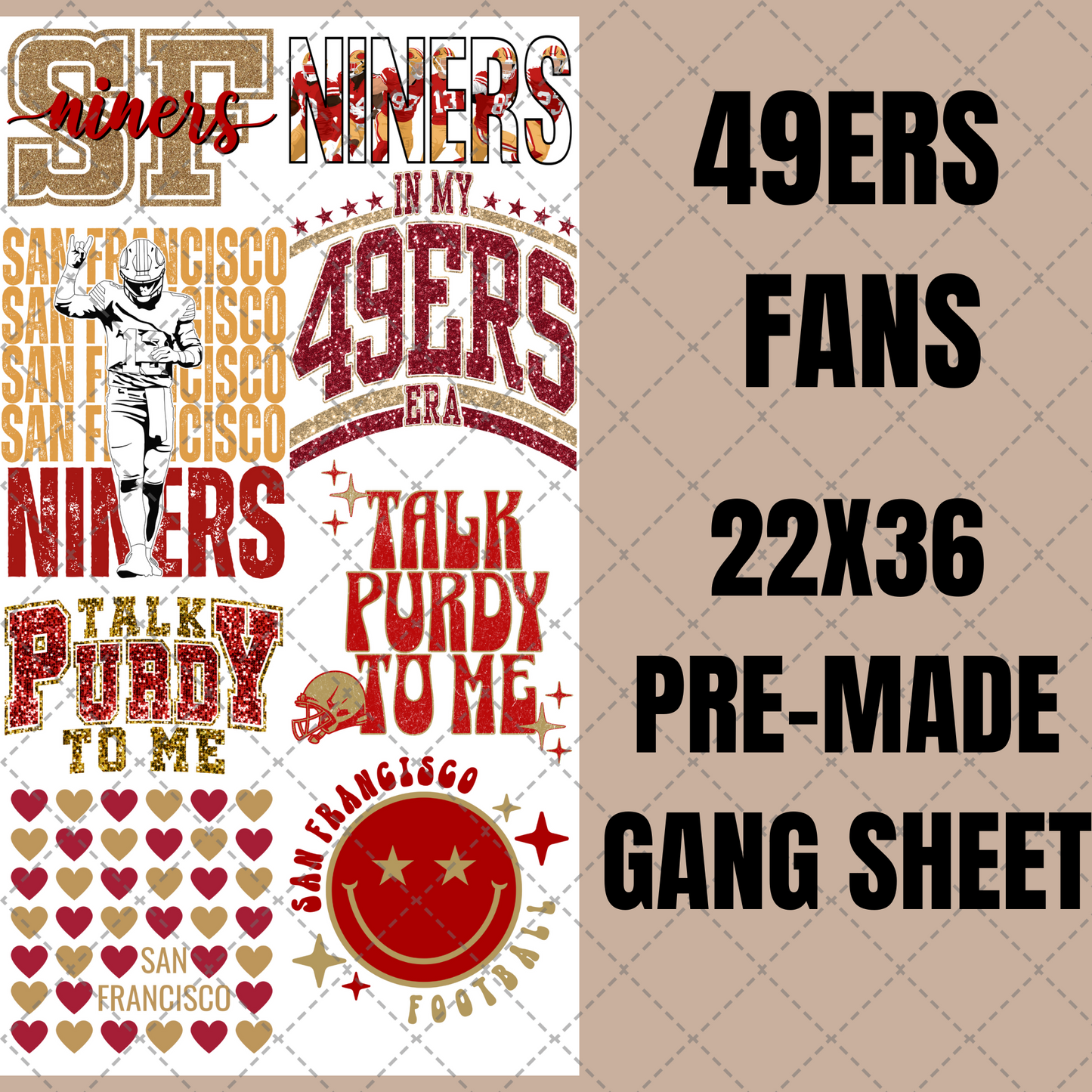 San Francisco 49ers Premade Gang Sheet 22"x36"