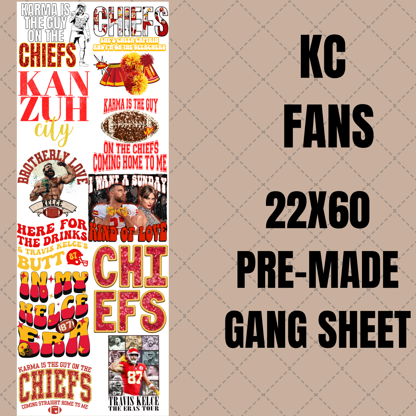 Kansas City Fans Premade Gang Sheet 22"x60"